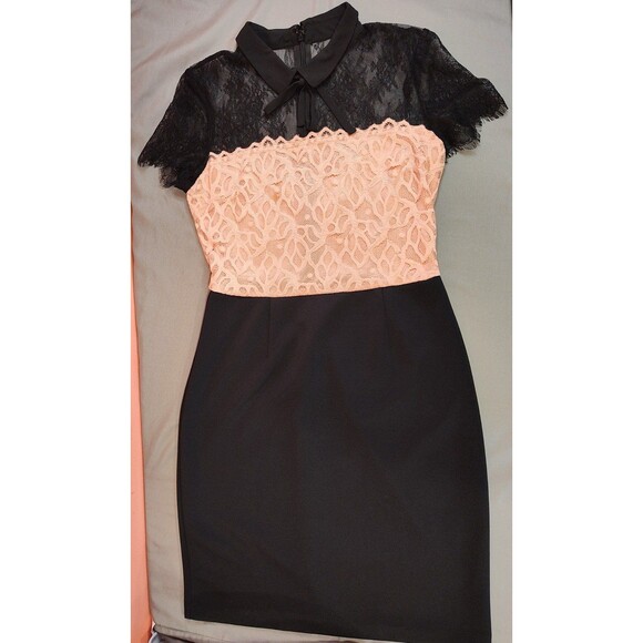 Women's New York and Co. Short Sleeve Eyelash Lace Dress Black Pink Small - Picture 3 of 8